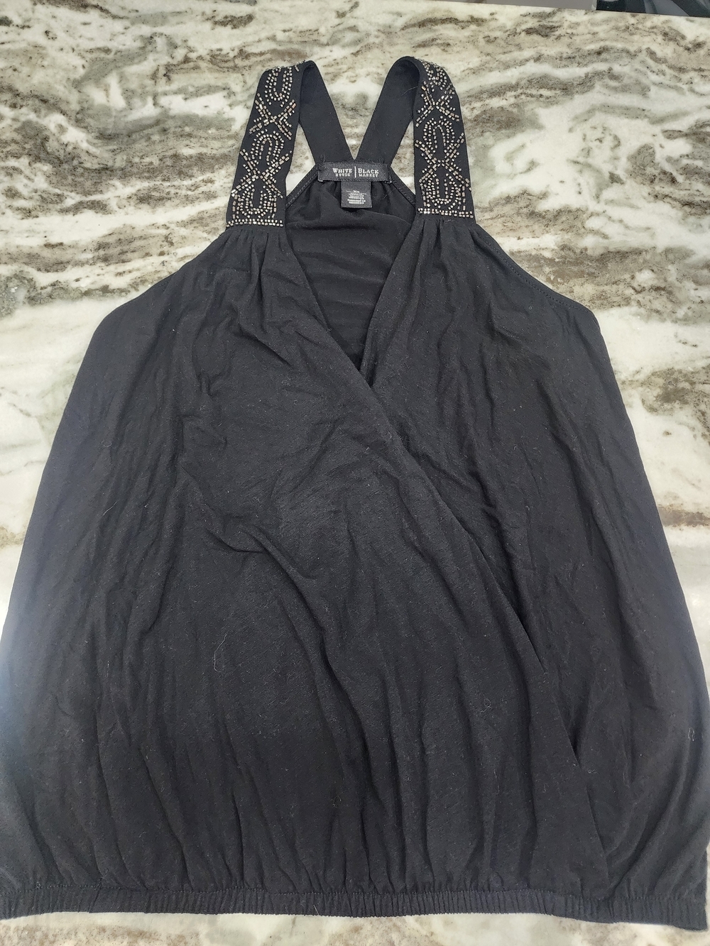 Black Embellished Strap Crossover Tank